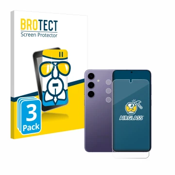 Vorderseite einer Produktverpackung mit dem Markenlogo BROTECT. Daneben ist das Gerät Samsung Galaxy S24 Plus (Display+Kamera)