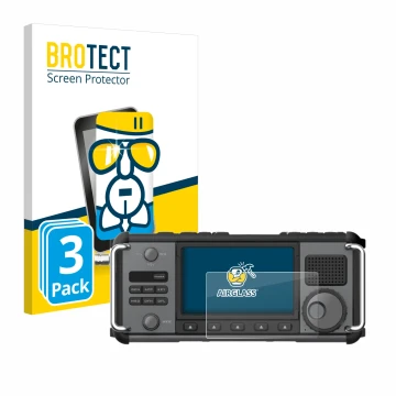 Vorderseite einer Produktverpackung mit dem Markenlogo BROTECT. Daneben ist das Gerät Xiegu X6200 mit dem zugehörigen Displays