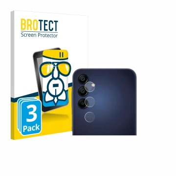 Vorderseite einer Produktverpackung mit dem Markenlogo BROTECT. Daneben ist das Gerät Samsung Galaxy A15 (NUR Kameraschutz) mi