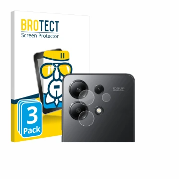 Vorderseite einer Produktverpackung mit dem Markenlogo BROTECT. Daneben ist das Gerät Xiaomi Redmi Note 13 (NUR Kameraschutz) 