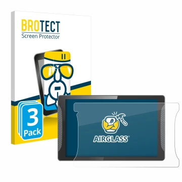 Vorderseite einer Produktverpackung mit dem Markenlogo BROTECT. Daneben ist das Gerät Logicom Multimedia Stand Pro mit dem zug