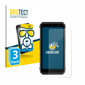 Vorderseite einer Produktverpackung mit dem Markenlogo BROTECT. Daneben ist das Gerät Ulefone Power Armor X11 Pro mit dem zuge