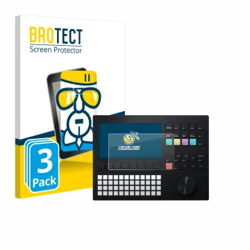 Vorderseite einer Produktverpackung mit dem Markenlogo BROTECT. Daneben ist das Gerät Polyend Tracker mit dem zugehörigen Disp