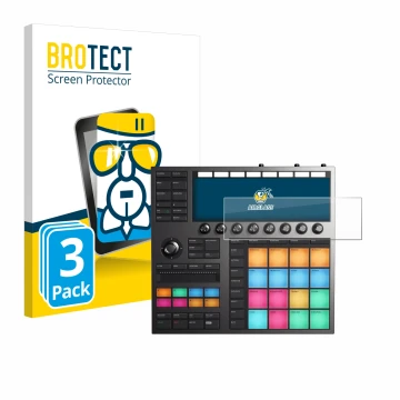Vorderseite einer Produktverpackung mit dem Markenlogo BROTECT. Daneben ist das Gerät Native Instruments Maschine + mit dem zu
