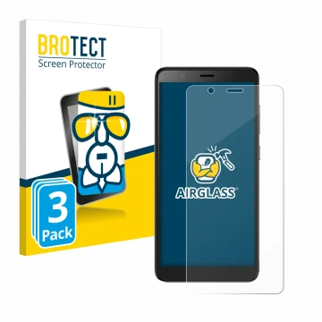 Vorderseite einer Produktverpackung mit dem Markenlogo BROTECT. Daneben ist das Gerät ZTE Blade A32 mit dem zugehörigen Displa