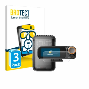 Vorderseite einer Produktverpackung mit dem Markenlogo BROTECT. Daneben ist das Gerät DJI Mic 2 (Receiver) mit dem zugehörigen