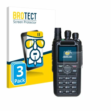 Vorderseite einer Produktverpackung mit dem Markenlogo BROTECT. Daneben ist das Gerät AnyTone AT-D878UV II Plus mit dem zugehö