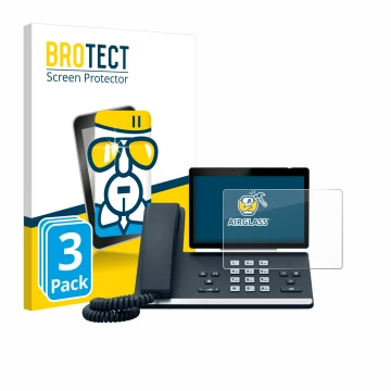 Vorderseite einer Produktverpackung mit dem Markenlogo BROTECT. Daneben ist das Gerät Yealink SIP-T57W mit dem zugehörigen Dis