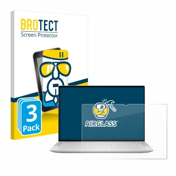 Vorderseite einer Produktverpackung mit dem Markenlogo BROTECT. Daneben ist das Gerät Dell XPS 14 9440 Touch mit dem zugehörig