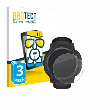 Vorderseite einer Produktverpackung mit dem Markenlogo BROTECT. Daneben ist das Gerät Garmin Instinct Crossover Solar mit dem 