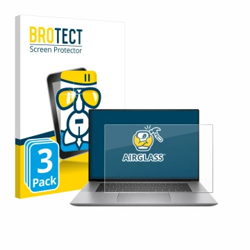 Vorderseite einer Produktverpackung mit dem Markenlogo BROTECT. Daneben ist das Gerät HP Zbook Studio 16 G10 mit dem zugehörig