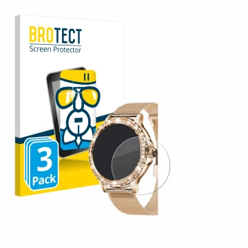 Vorderseite einer Produktverpackung mit dem Markenlogo BROTECT. Daneben ist das Gerät walkbee Smartwatch 1.3