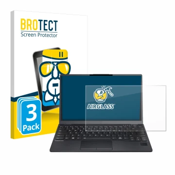 Vorderseite einer Produktverpackung mit dem Markenlogo BROTECT. Daneben ist das Gerät Fujitsu Lifebook U9312 mit dem zugehörig