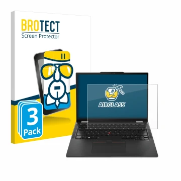 Vorderseite einer Produktverpackung mit dem Markenlogo BROTECT. Daneben ist das Gerät Lenovo ThinkPad X13 Gen 5 mit dem zugehö