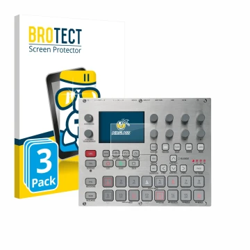 Vorderseite einer Produktverpackung mit dem Markenlogo BROTECT. Daneben ist das Gerät Elektron Syntakt E25 Remix Edition mit d
