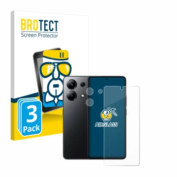 Vorderseite einer Produktverpackung mit dem Markenlogo BROTECT. Daneben ist das Gerät Xiaomi Redmi Note 13 4G (Display+Kamera)