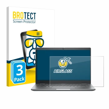 Vorderseite einer Produktverpackung mit dem Markenlogo BROTECT. Daneben ist das Gerät Dell Latitude 5350 Laptop mit dem zugehö