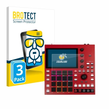 Vorderseite einer Produktverpackung mit dem Markenlogo BROTECT. Daneben ist das Gerät Akai MPC One+ mit dem zugehörigen Displa
