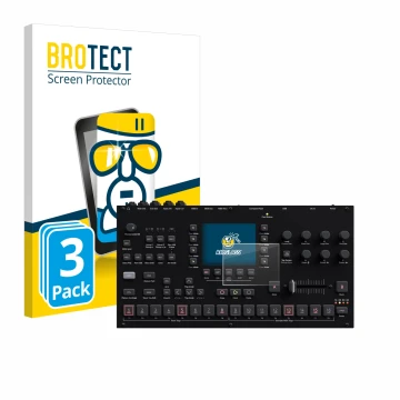 Vorderseite einer Produktverpackung mit dem Markenlogo BROTECT. Daneben ist das Gerät Elektron Octatrack MKII mit dem zugehöri