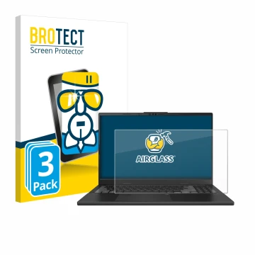 Vorderseite einer Produktverpackung mit dem Markenlogo BROTECT. Daneben ist das Gerät ASUS VivoBook Pro 15 OLED N6506 mit dem 