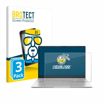 Vorderseite einer Produktverpackung mit dem Markenlogo BROTECT. Daneben ist das Gerät ASUS Vivobook S16 OLED M5606 mit dem zug