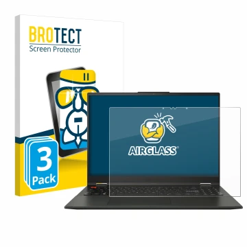 Vorderseite einer Produktverpackung mit dem Markenlogo BROTECT. Daneben ist das Gerät ASUS Vivobook S 16 Flip TN3604 mit dem z