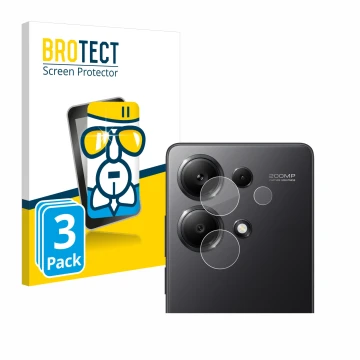 Vorderseite einer Produktverpackung mit dem Markenlogo BROTECT. Daneben ist das Gerät Xiaomi Redmi Note 13 Pro 4G (NUR Kameras