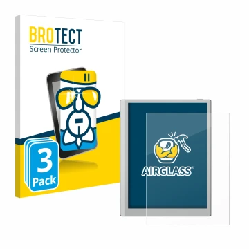 Vorderseite einer Produktverpackung mit dem Markenlogo BROTECT. Daneben ist das Gerät Boox Go 10.3 mit dem zugehörigen Display