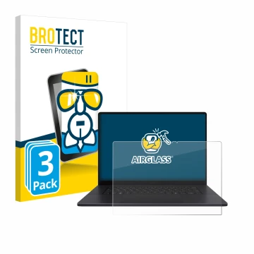 Vorderseite einer Produktverpackung mit dem Markenlogo BROTECT. Daneben ist das Gerät ASUS ProArt P16 mit dem zugehörigen Disp