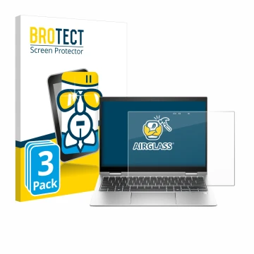 Vorderseite einer Produktverpackung mit dem Markenlogo BROTECT. Daneben ist das Gerät HP Elite x360 830 G11 2-in-1 mit dem zug