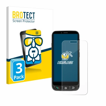 Vorderseite einer Produktverpackung mit dem Markenlogo BROTECT. Daneben ist das Gerät SPC Zeus 4G Pro mit dem zugehörigen Disp