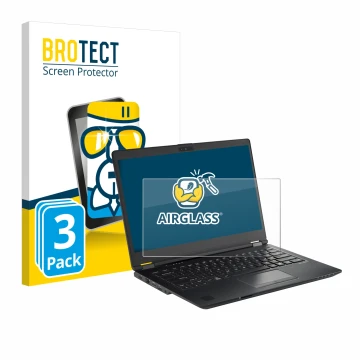Vorderseite einer Produktverpackung mit dem Markenlogo BROTECT. Daneben ist das Gerät Fujitsu Lifebook U7410 mit dem zugehörig