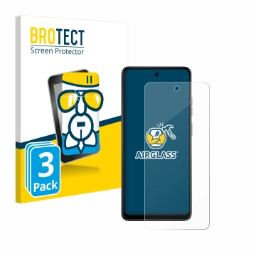 Vorderseite einer Produktverpackung mit dem Markenlogo BROTECT. Daneben ist das Gerät Motorola Moto E14 mit dem zugehörigen Di