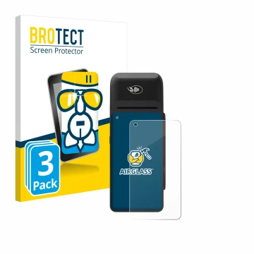 Vorderseite einer Produktverpackung mit dem Markenlogo BROTECT. Daneben ist das Gerät Verifone T650c mit dem zugehörigen Displ