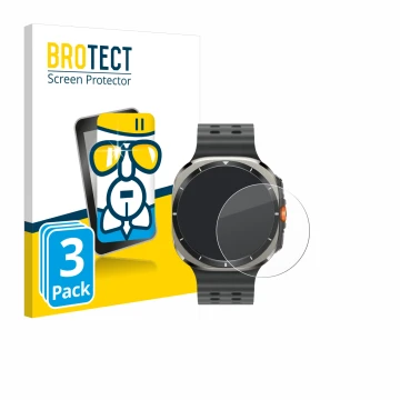 Vorderseite einer Produktverpackung mit dem Markenlogo BROTECT. Daneben ist das Gerät Samsung Galaxy Watch Ultra (47 mm) mit d