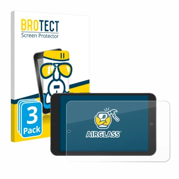 Vorderseite einer Produktverpackung mit dem Markenlogo BROTECT. Daneben ist das Gerät Mediacom SmartPad Iyo 8 mit dem zugehöri