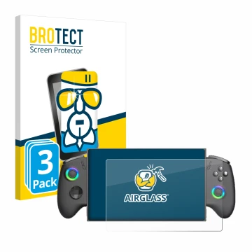Vorderseite einer Produktverpackung mit dem Markenlogo BROTECT. Daneben ist das Gerät OneXPlayer X1 Mini mit dem zugehörigen D