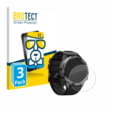 Vorderseite einer Produktverpackung mit dem Markenlogo BROTECT. Daneben ist das Gerät Sanorum Smartwatch 1.43