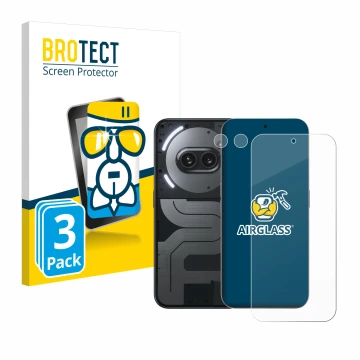 Vorderseite einer Produktverpackung mit dem Markenlogo BROTECT. Daneben ist das Gerät Nothing Phone (2a) Plus (Display+Kamera)