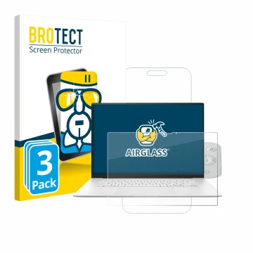 Vorderseite einer Produktverpackung mit dem Markenlogo BROTECT. Daneben ist das Gerät ASUS ZenBook S 16 mit dem zugehörigen Di