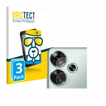 Vorderseite einer Produktverpackung mit dem Markenlogo BROTECT. Daneben ist das Gerät Xiaomi Poco F6 (nur Kameraschutz) mit de