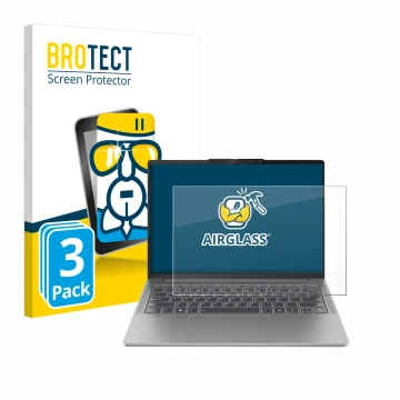 Vorderseite einer Produktverpackung mit dem Markenlogo BROTECT. Daneben ist das Gerät Lenovo IdeaPad Pro 5 14AHP9 mit dem zuge