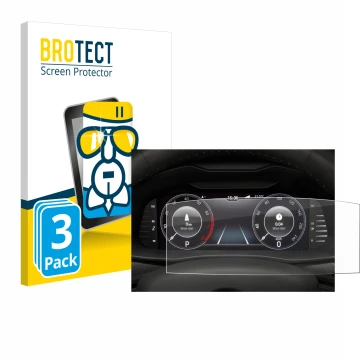 Vorderseite einer Produktverpackung mit dem Markenlogo BROTECT. Daneben ist das Gerät Skoda Virtual Cockpit 10.25
