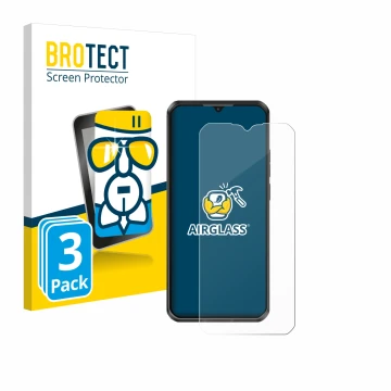 Vorderseite einer Produktverpackung mit dem Markenlogo BROTECT. Daneben ist das Gerät Oukitel WP50 mit dem zugehörigen Display
