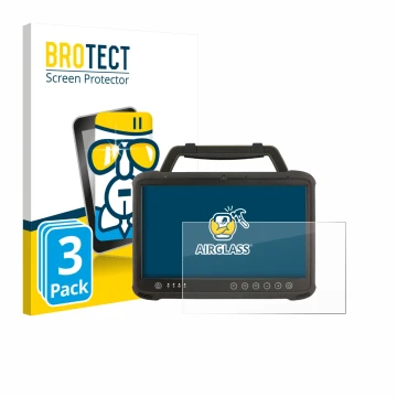 Vorderseite einer Produktverpackung mit dem Markenlogo BROTECT. Daneben ist das Gerät Winmate M133WK mit dem zugehörigen Displ