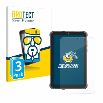 Vorderseite einer Produktverpackung mit dem Markenlogo BROTECT. Daneben ist das Gerät Oukitel RT3 Pro mit dem zugehörigen Disp