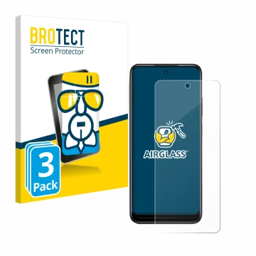 Vorderseite einer Produktverpackung mit dem Markenlogo BROTECT. Daneben ist das Gerät Infinix Hot 30 Play NFC mit dem zugehöri