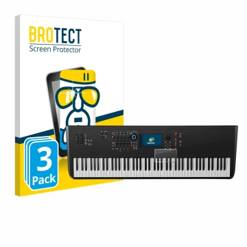 Vorderseite einer Produktverpackung mit dem Markenlogo BROTECT. Daneben ist das Gerät Yamaha MODX8+ mit dem zugehörigen Displa