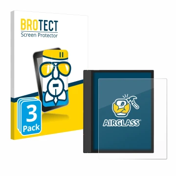 Vorderseite einer Produktverpackung mit dem Markenlogo BROTECT. Daneben ist das Gerät Boox Note Air 4 C mit dem zugehörigen Di