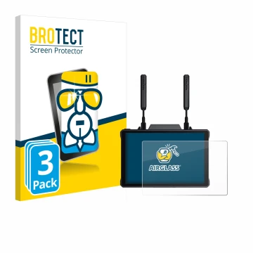 Vorderseite einer Produktverpackung mit dem Markenlogo BROTECT. Daneben ist das Gerät Hollyland Pyro 7 mit dem zugehörigen Dis